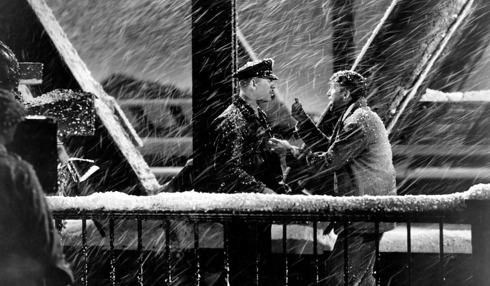 It's a Wonderful Life two men on a snowy bridge
