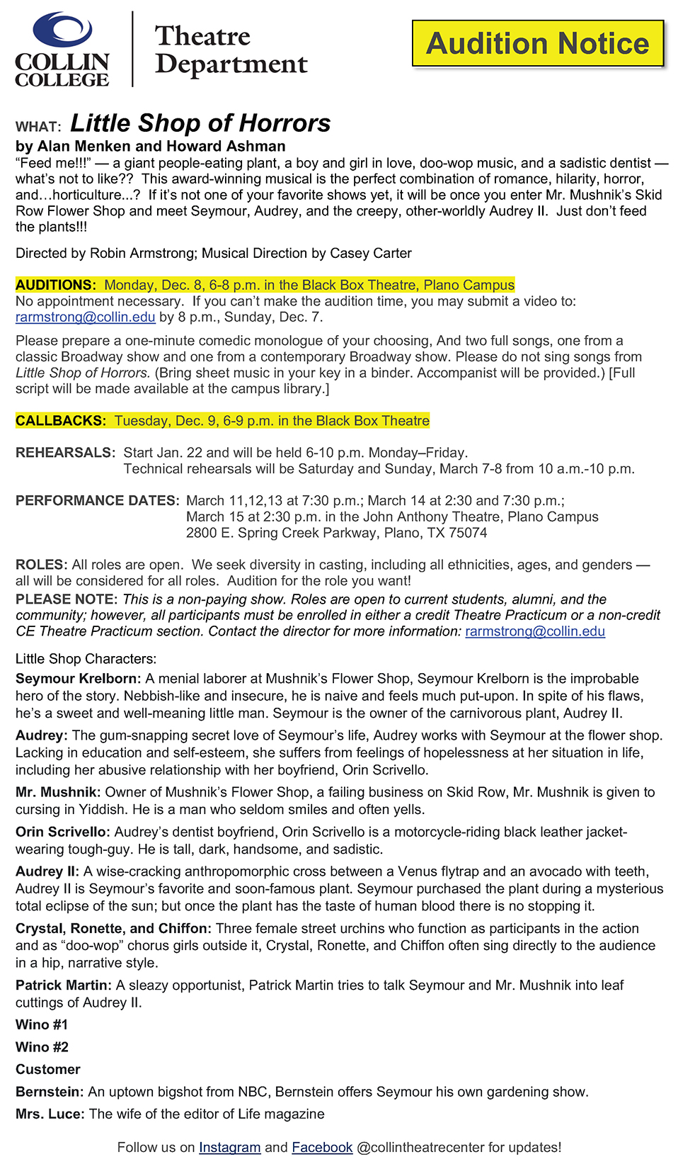 Audition Notice - Little Shop of Horrors