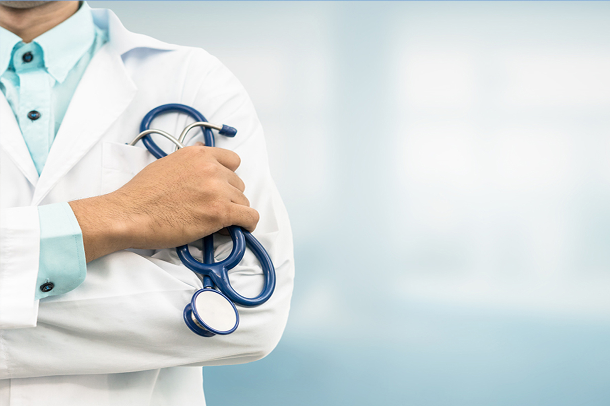 Stock image of a doctor holding a stethoscope.