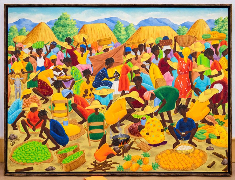 Image of painting “Market Scene,” by Jean-Baptiste Bottex, Oil on Board, 24x32; Courtesy of Yvonne and Glenn Stokes Collection