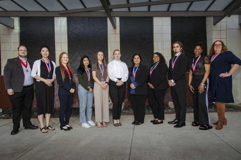 Collin College 2022 All-Texas Academic Team recipients, left to right: Michael Hamblin, Eunha Jung, Alexis Merker, Maha (Maya) Shaikh, Sara Colley, Madison Kelcher, Khadija Ijaz, Deeksha Vivekanand, Randall Sallings, Shantel Thomas, and Kelly Blankenship.