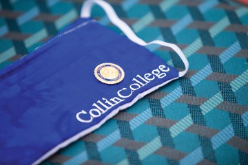 Cloth mask and Nursing pin that was given to Nursing Graduates at Collin College in Spring 2021