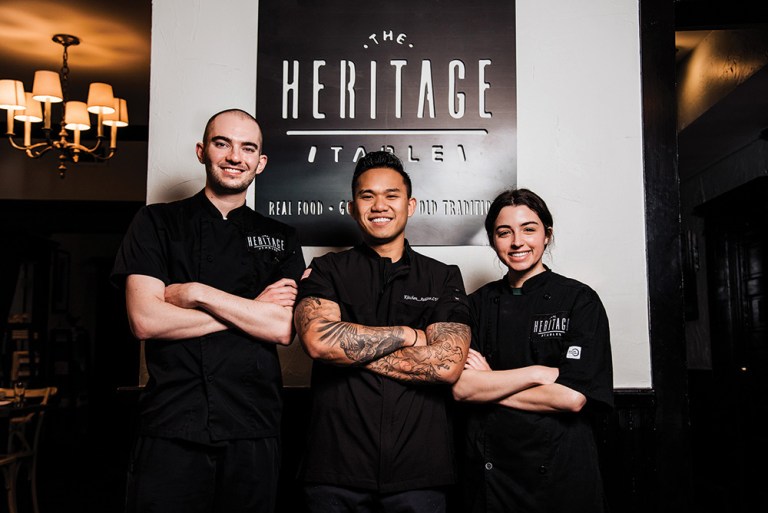 Collin College alumni, Jack Jasek, Leon Van, and Chelsea Cicio at The Heritage Table.